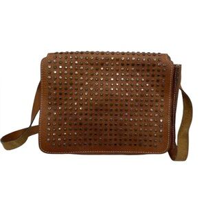 0612 Patricia Nash Tan Leather Crossbody with Studs